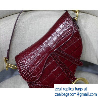 Dior Saddle Bag in Croco Pattern Burgundy