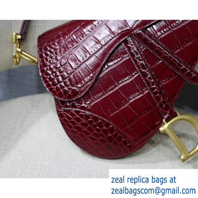 Dior Saddle Bag in Croco Pattern Burgundy