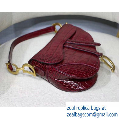 Dior Saddle Bag in Croco Pattern Burgundy