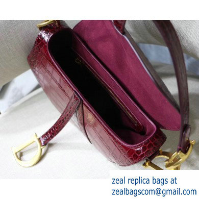 Dior Saddle Bag in Croco Pattern Burgundy