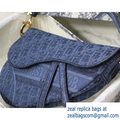 Dior Saddle Bag in Denim Oblique Embroidered Canvas Blue 2020