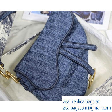 Dior Saddle Bag in Denim Oblique Embroidered Canvas Blue 2020