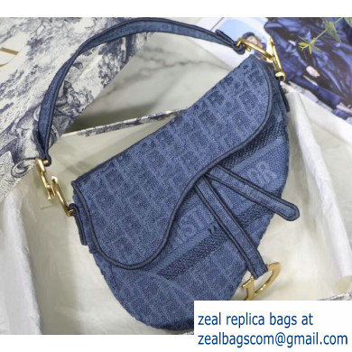 Dior Saddle Bag in Denim Oblique Embroidered Canvas Blue 2020 - Click Image to Close