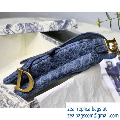 Dior Saddle Bag in Denim Oblique Embroidered Canvas Blue 2020 - Click Image to Close