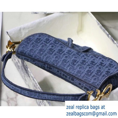 Dior Saddle Bag in Denim Oblique Embroidered Canvas Blue 2020 - Click Image to Close