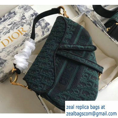 Dior Saddle Bag in Denim Oblique Embroidered Canvas Green 2020