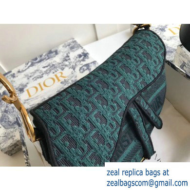 Dior Saddle Bag in Denim Oblique Embroidered Canvas Green 2020