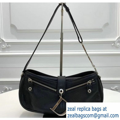 Dior Vintage Shoulder Bag with Front Zip Leather Black 2020