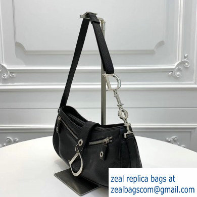 Dior Vintage Shoulder Bag with Front Zip Leather Black 2020