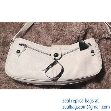 Dior Vintage Shoulder Bag with Front Zip Leather White 2020 - Click Image to Close