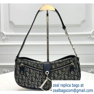 Dior Vintage Shoulder Bag with Front Zip Oblique Canvas Blue 2020