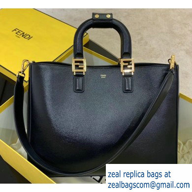 Fendi Calf Leather FF Tote Medium Bag Black 2020