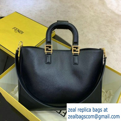 Fendi Calf Leather FF Tote Medium Bag Black 2020 - Click Image to Close