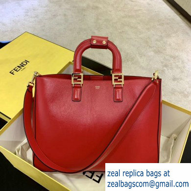 Fendi Calf Leather FF Tote Medium Bag Red 2020 - Click Image to Close