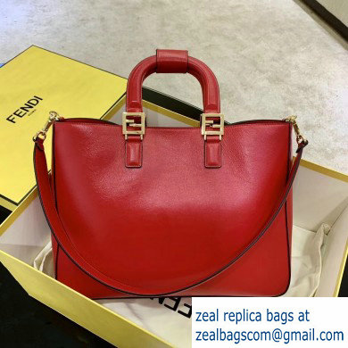 Fendi Calf Leather FF Tote Medium Bag Red 2020 - Click Image to Close