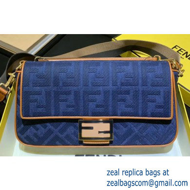 Fendi Canvas Embroidered FF Large Baguette Bag Dneim Blue 2020 - Click Image to Close