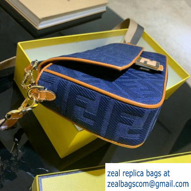 Fendi Canvas Embroidered FF Large Baguette Bag Dneim Blue 2020