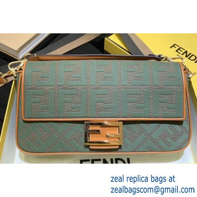 Fendi Canvas Embroidered FF Large Baguette Bag Green 2020 - Click Image to Close