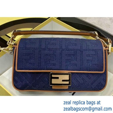 Fendi Canvas Embroidered FF Medium Baguette Bag Dneim Blue 2020 - Click Image to Close