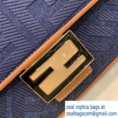 Fendi Canvas Embroidered FF Medium Baguette Bag Dneim Blue 2020