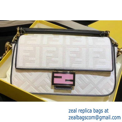 Fendi Canvas Embroidered FF Medium Baguette Bag White 2020