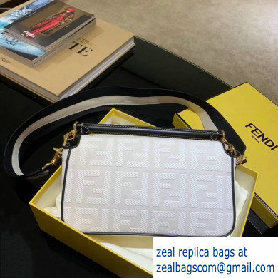 Fendi Canvas Embroidered FF Medium Baguette Bag White 2020 - Click Image to Close