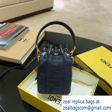 Fendi Canvas Embroidered FF Mon Tresor Mini Bucket Bag Black 2020 - Click Image to Close