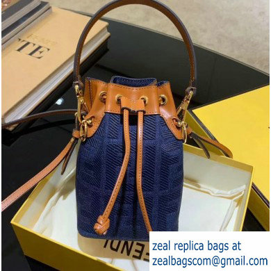 Fendi Canvas Embroidered FF Mon Tresor Mini Bucket Bag Blue 2020