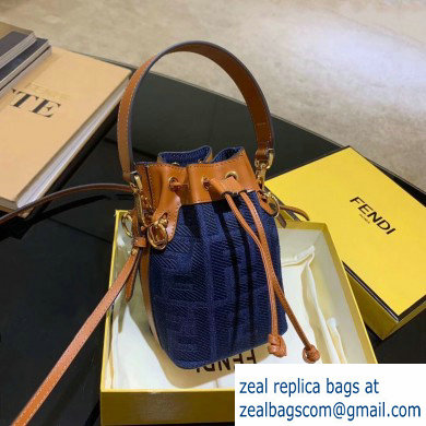 Fendi Canvas Embroidered FF Mon Tresor Mini Bucket Bag Blue 2020 - Click Image to Close