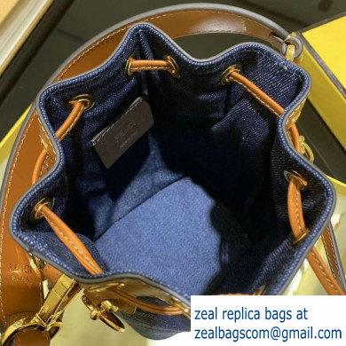Fendi Canvas Embroidered FF Mon Tresor Mini Bucket Bag Blue 2020