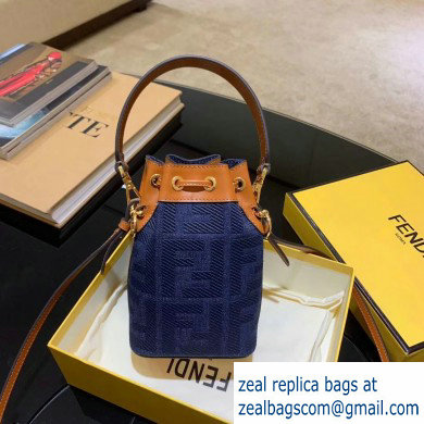 Fendi Canvas Embroidered FF Mon Tresor Mini Bucket Bag Blue 2020