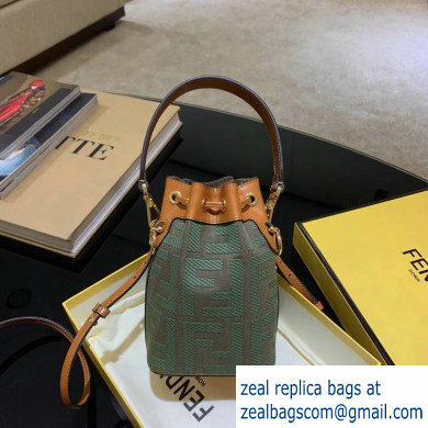 Fendi Canvas Embroidered FF Mon Tresor Mini Bucket Bag Green 2020