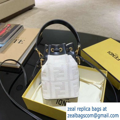 Fendi Canvas Embroidered FF Mon Tresor Mini Bucket Bag White 2020