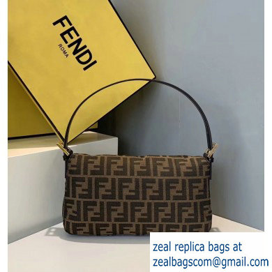 Fendi FF Motif Brown Fabric Baguette Bag Black/Gold 2019