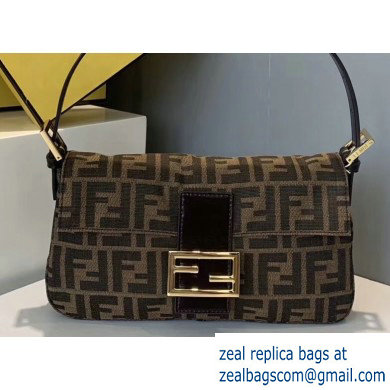 Fendi FF Motif Brown Fabric Baguette Bag Black/Gold 2019 - Click Image to Close