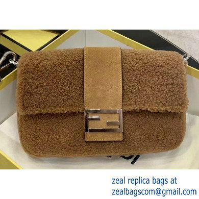 Fendi Prints On Sheepskin Medium Baguette Bag Brown 2020