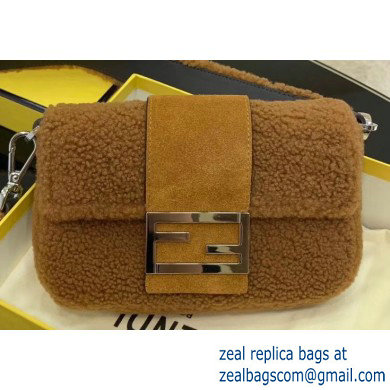 Fendi Prints On Sheepskin Mini Baguette Bag Brown 2020