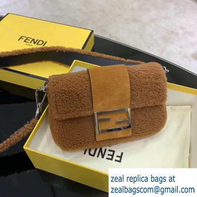 Fendi Prints On Sheepskin Mini Baguette Bag Brown 2020 - Click Image to Close