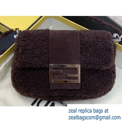 Fendi Prints On Sheepskin Mini Baguette Bag Coffee 2020