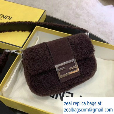 Fendi Prints On Sheepskin Mini Baguette Bag Coffee 2020