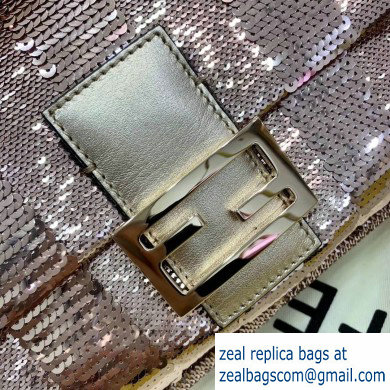 Fendi Sequins Pequin Embroidery Medium Baguette Bag Pink 2020 - Click Image to Close