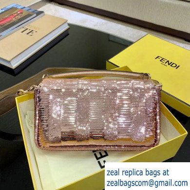 Fendi Sequins Pequin Embroidery Medium Baguette Bag Pink 2020 - Click Image to Close