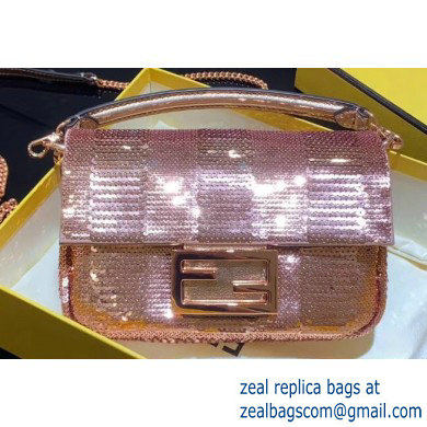 Fendi Sequins Pequin Embroidery Mini Baguette Bag Pink 2020 - Click Image to Close