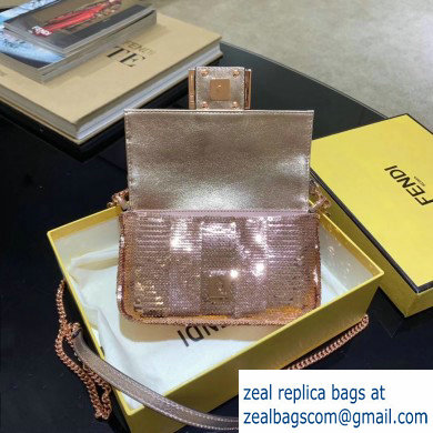 Fendi Sequins Pequin Embroidery Mini Baguette Bag Pink 2020