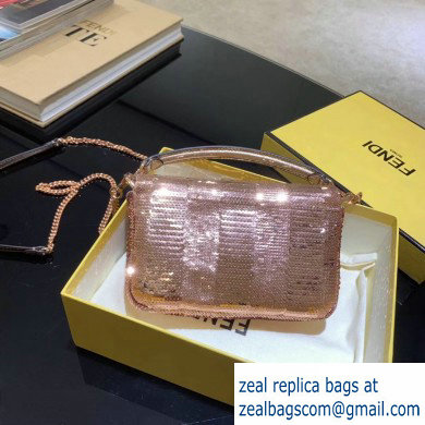 Fendi Sequins Pequin Embroidery Mini Baguette Bag Pink 2020 - Click Image to Close