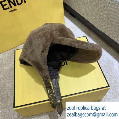 Fendi Shearling Hat Coffee with FF Motif 2020 - Click Image to Close