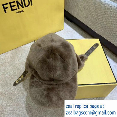 Fendi Shearling Hat Coffee with FF Motif 2020 - Click Image to Close