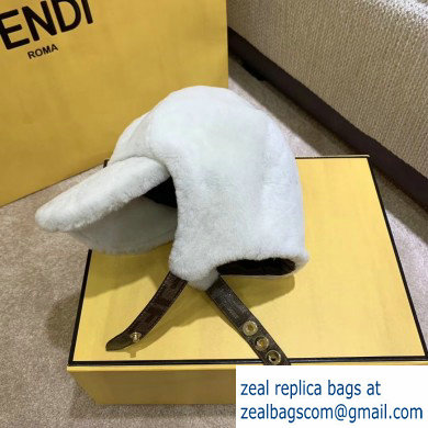 Fendi Shearling Hat White with FF Motif 2020