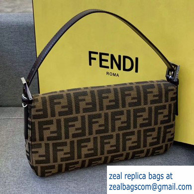 Fendi Vintage FF Motif Brown Fabric Medium Baguette Bag Black/Silver 2020