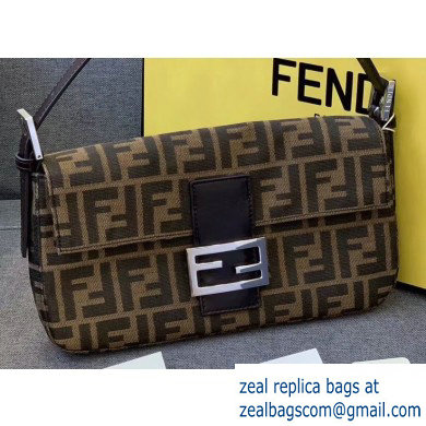 Fendi Vintage FF Motif Brown Fabric Medium Baguette Bag Black/Silver 2020